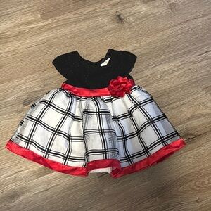 Black and White Plaid Dress with Red Accents